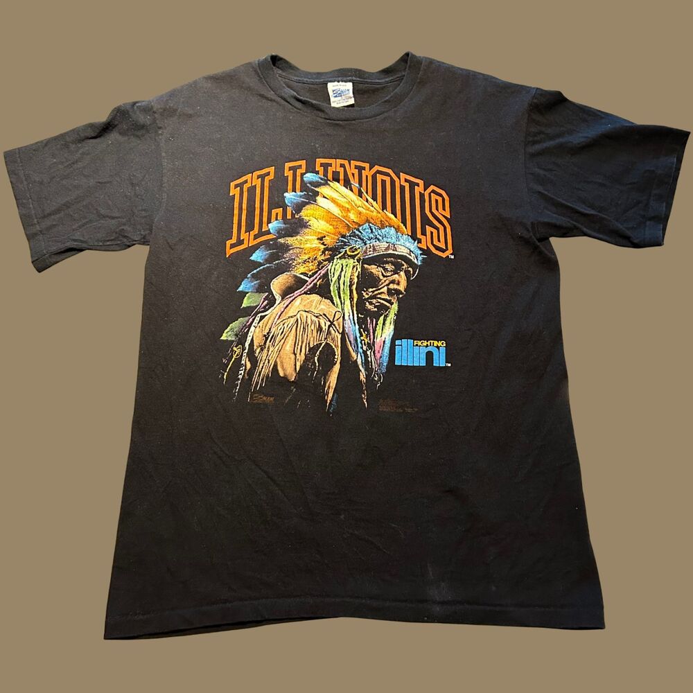 Vintage 90s University of Illinois Fighting Illini Chief Illiniwek Shirt Size M